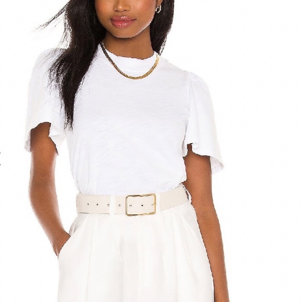 Nation Los Angeles Savanna Flutter Sleeve Mock Neck Top Size Large White